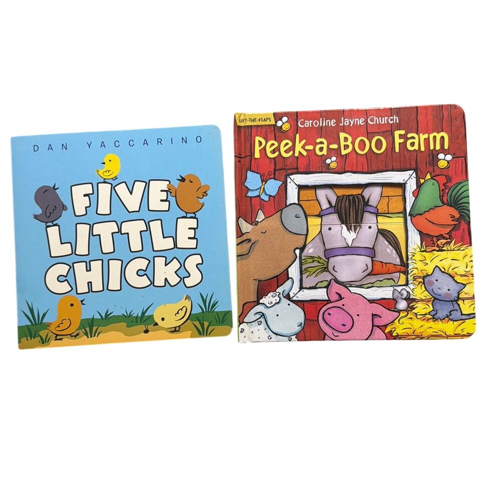 Lot of 2 Baby Board Books - Five Little Chicks - Peek-a-Boo Farm
